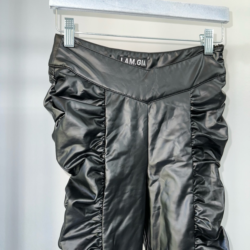 I.AM.GIA Black Leather Ruched Pants With Zipper